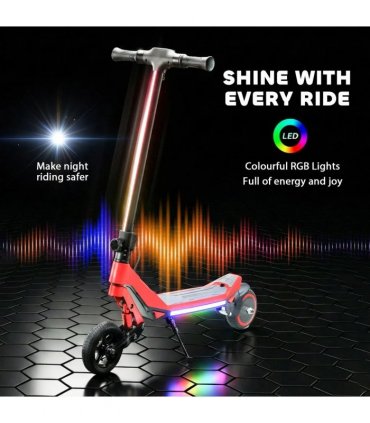 SPORTNOW Electric Scooter for Kids, Foldable E Scooter for Age Age 6 with LED Display, RGB lights, Up to 16km/h, Red