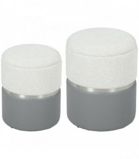 HOMCOM Nesting Round Ottoman with Storage Set of 2 - Cream/Grey