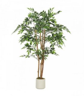 HOMCOM 150cm Artificial Ficus Tree, Fake Potted Tree with Solid Wood Trunk and Pot for Indoor, Green