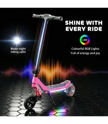SPORTNOW Electric Scooter for Kids, Foldable E Scooter for Age Age 6 with LED Display, RGB lights, Up to 16km/h, Pink