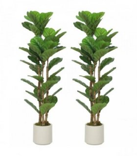 HOMCOM 120cm Set of 2 Artificial Fiddle Leaf Fig Trees - Green