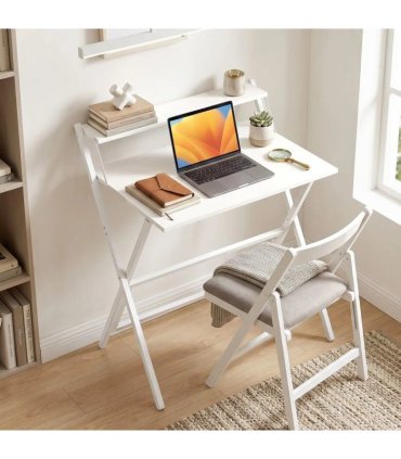 HOMCOM 70 cm Folding Computer Desk with Monitor Shelf - White