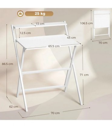 HOMCOM 70 cm Folding Computer Desk with Monitor Shelf - White