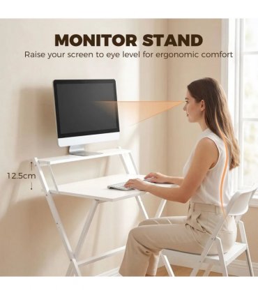 HOMCOM 70 cm Folding Computer Desk with Monitor Shelf - White
