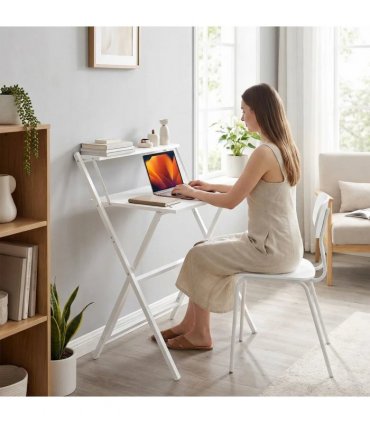 HOMCOM 70 cm Folding Computer Desk with Monitor Shelf - White