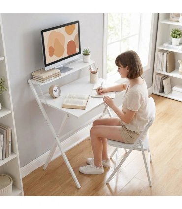 HOMCOM 70 cm Folding Computer Desk with Monitor Shelf - White