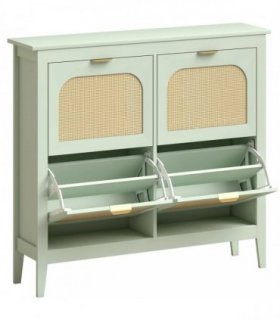 HOMCOM Narrow Shoe Cabinet, Boho Slim Shoe Storage Cabinet with 4 Flip Drawers, Holds 20 Pairs, Light Green