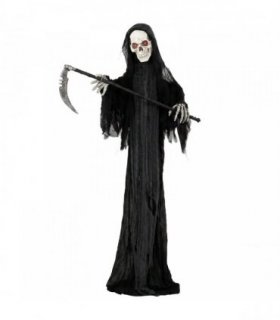HOMCOM 183cm Life Size Animated Grim Reaper Halloween Decoration, Scary Halloween Animatronics Decor with Sound Touch Activated