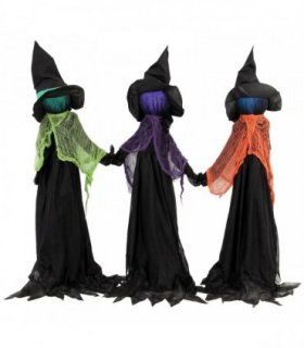 HOMCOM 120cm Witches Holding Hands Halloween Decorations Outdoor Indoor, Scary Halloween Witch Decor with Light-Up Heads