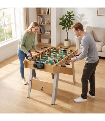 SPORTNOW 4ft Table Football, Foosball Game Table with 22 Players, 2 Balls and Manual Scorers for Family, Natural Wood Finish