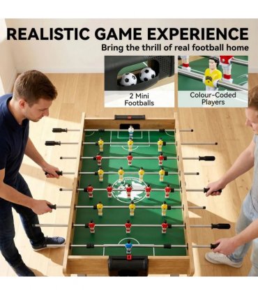 SPORTNOW 4ft Table Football, Foosball Game Table with 22 Players, 2 Balls and Manual Scorers for Family, Natural Wood Finish