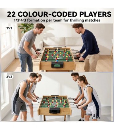 SPORTNOW 4ft Table Football, Foosball Game Table with 22 Players, 2 Balls and Manual Scorers for Family, Natural Wood Finish