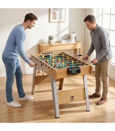 SPORTNOW 4ft Table Football, Foosball Game Table with 22 Players, 2 Balls and Manual Scorers for Family, Natural Wood Finish