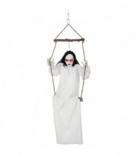 HOMCOM 170cm Animated Hanging Swing Ghost Halloween Decoration, Sound Touch Activated Ghost Halloween Animatronic