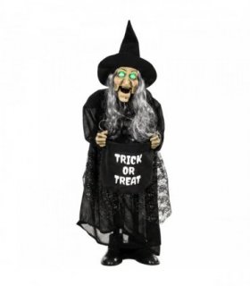 HOMCOM 94cm Animated Witch Halloween Decoration, Scary Halloween Animatronics Decor with Sound Touch Activated & Light Up Eyes