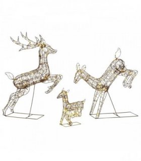 Outsunny 3-Piece Light Up Deer Family Set of 3, Lighted Reindeer Christmas Decorations Outdoor with 200 LED Lights, Brown