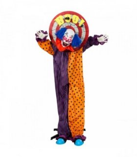 HOMCOM 167 cm Life Size Animated Clown Halloween Decoration, Scary Halloween Animatronics Decor with Sound Touch Activated