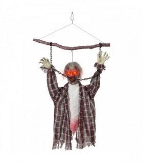 HOMCOM 110cm Screaming Animated Hanging Halloween Decoration, Sound Touch Activated Zombie Decor with Glowing Red Eyes