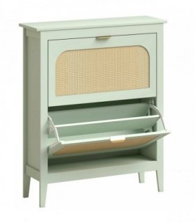 HOMCOM Narrow Shoe Cabinet, Boho Slim Shoe Storage Cabinet with 2 Flip Drawers, Holds 14 Pairs, Light Green