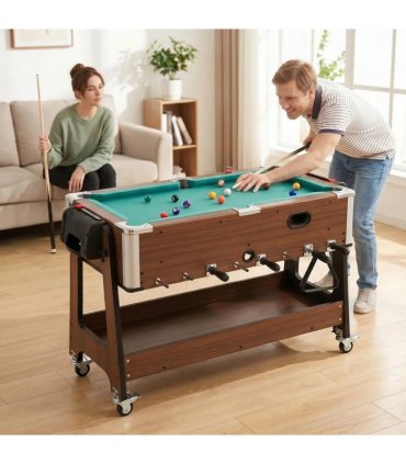 SPORTNOW 3 in 1 Multi Game Table, 3.4ft Reversible Air Hockey Pool Football Games Table with Lockable Wheels, Storage Shelf