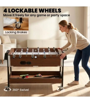 SPORTNOW 3 in 1 Multi Game Table, 3.4ft Reversible Air Hockey Pool Football Games Table with Lockable Wheels, Storage Shelf
