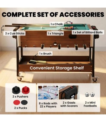 SPORTNOW 3 in 1 Multi Game Table, 3.4ft Reversible Air Hockey Pool Football Games Table with Lockable Wheels, Storage Shelf