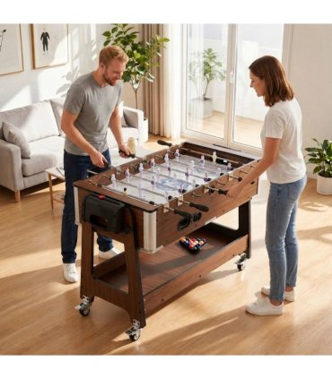 SPORTNOW 3 in 1 Multi Game Table, 3.4ft Reversible Air Hockey Pool Football Games Table with Lockable Wheels, Storage Shelf