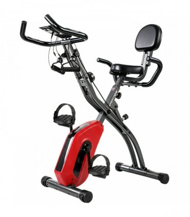 SPORTNOW 4-In-1 Folding Exercise Bike with Resistance Bands, Bluetooth App, 8-Level Magnetic Resistance, LCD Display, Red