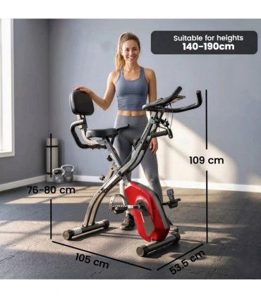 SPORTNOW 4-In-1 Folding Exercise Bike with Resistance Bands, Bluetooth App, 8-Level Magnetic Resistance, LCD Display, Red