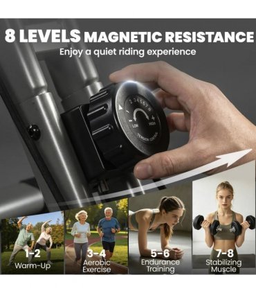 SPORTNOW 4-In-1 Folding Exercise Bike with Resistance Bands, Bluetooth App, 8-Level Magnetic Resistance, LCD Display, Red