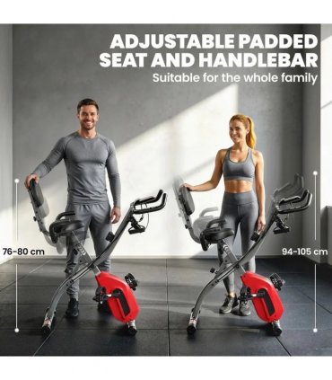 SPORTNOW 4-In-1 Folding Exercise Bike with Resistance Bands, Bluetooth App, 8-Level Magnetic Resistance, LCD Display, Red