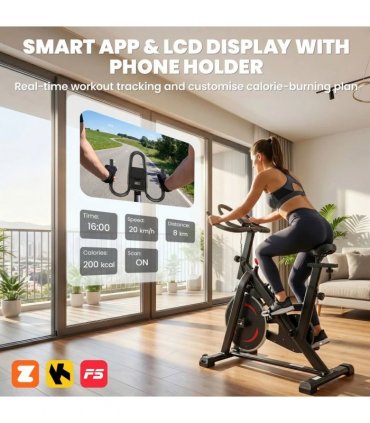SPORTNOW Exercise Bike, Indoor Stationary Bike with Smart APP, 0-100% Magnetic Resistance, Adjustable Seat & Handlebars