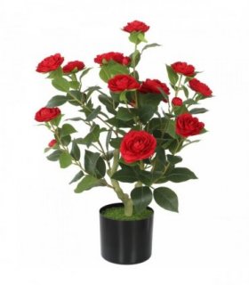 HOMCOM 65cm Artificial Camellia Flower Plant in Pot with 116 Lush Leaves & Moss Effect, Red