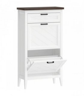 HOMCOM Shoe Cabinet with 2 Flip Drawers, Farmhouse Narrow Shoe Storage Cabinet with Adjustable Shelves, White
