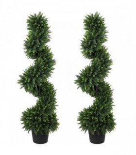 HOMCOM Decorative Artificial Plants Set of 2, UV Resistant Fake Plants in Pot for Indoor Outdoor Decor, 120 cm, Deep Green
