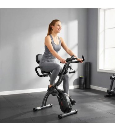 SPORTNOW 4-In-1 Folding Exercise Bike with Resistance Bands, Bluetooth App, 8-Level Magnetic Resistance, LCD Display, Black