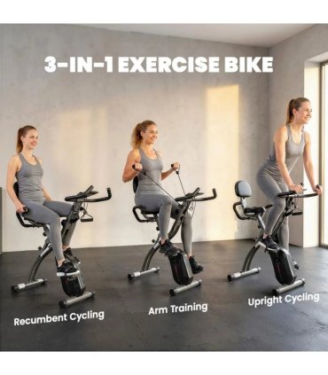 SPORTNOW 4-In-1 Folding Exercise Bike with Resistance Bands, Bluetooth App, 8-Level Magnetic Resistance, LCD Display, Black