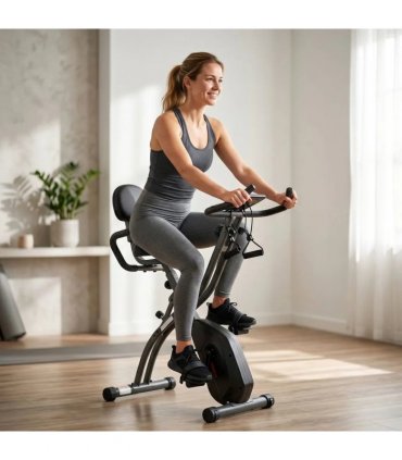 SPORTNOW 4-In-1 Folding Exercise Bike with Resistance Bands, Bluetooth App, 8-Level Magnetic Resistance, LCD Display, Black