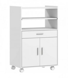 HOMCOM Kitchen Trolley with Wheels, Modern Mobile Microwave Stand with Slide-Out Shelf, Drawer and 2 Doors for Dining Room