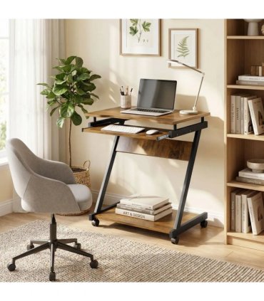 HOMCOM Movable Computer Desk with 4 Moving Wheels and Keyboard Tray