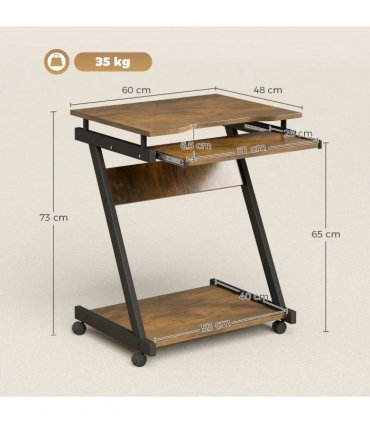 HOMCOM Movable Computer Desk with 4 Moving Wheels and Keyboard Tray