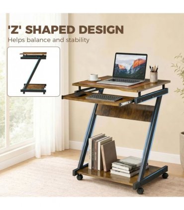 HOMCOM Movable Computer Desk with 4 Moving Wheels and Keyboard Tray