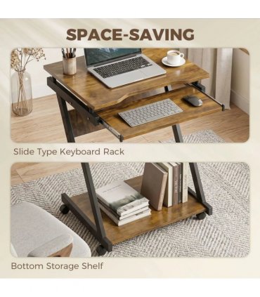 HOMCOM Movable Computer Desk with 4 Moving Wheels and Keyboard Tray