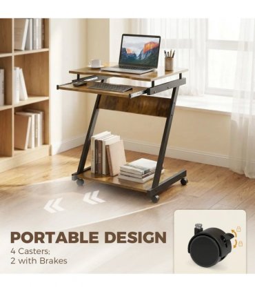 HOMCOM Movable Computer Desk with 4 Moving Wheels and Keyboard Tray