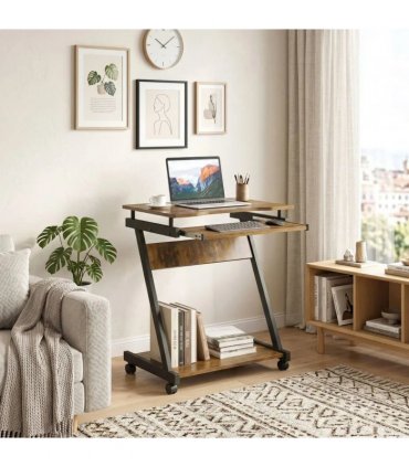 HOMCOM Movable Computer Desk with 4 Moving Wheels and Keyboard Tray