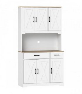 HOMCOM 175 cm Tall Kitchen Pantry Cabinet with Microwave Stand, Freestanding Pantry Cupboard, White