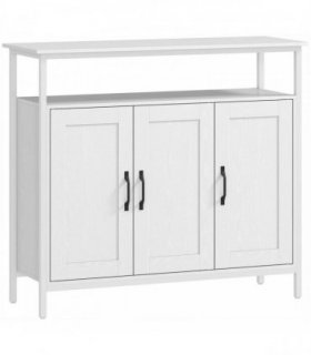 HOMCOM Industrial Kitchen Sideboard with Open Shelf, 2 Cabinets, Adjustable Shelves for Living Room, Dining Room, White