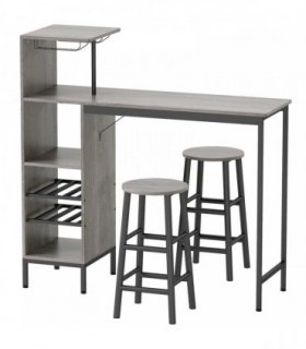 HOMCOM 3 Pieces Dining Room Set, 2 Round Stools with Footrest, 6-Tier Dining Table with Storage Shelves, Natural