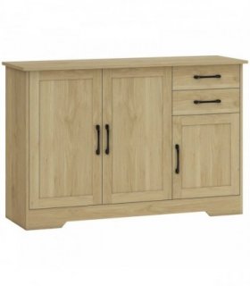 HOMCOM Sideboard with 2 Drawers Modern Storage Cabinet, Kitchen Cupboard with Adjustable Shelf and 3 Doors Natural