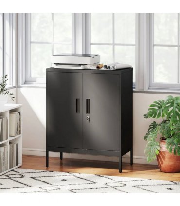 HOMCOM Metal Storage Cabinet with Lock and Adjustable Shelves - Black
